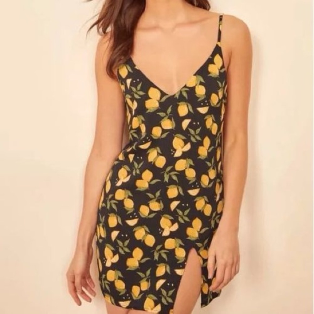 Reformation Black and Yellow Mini Dress